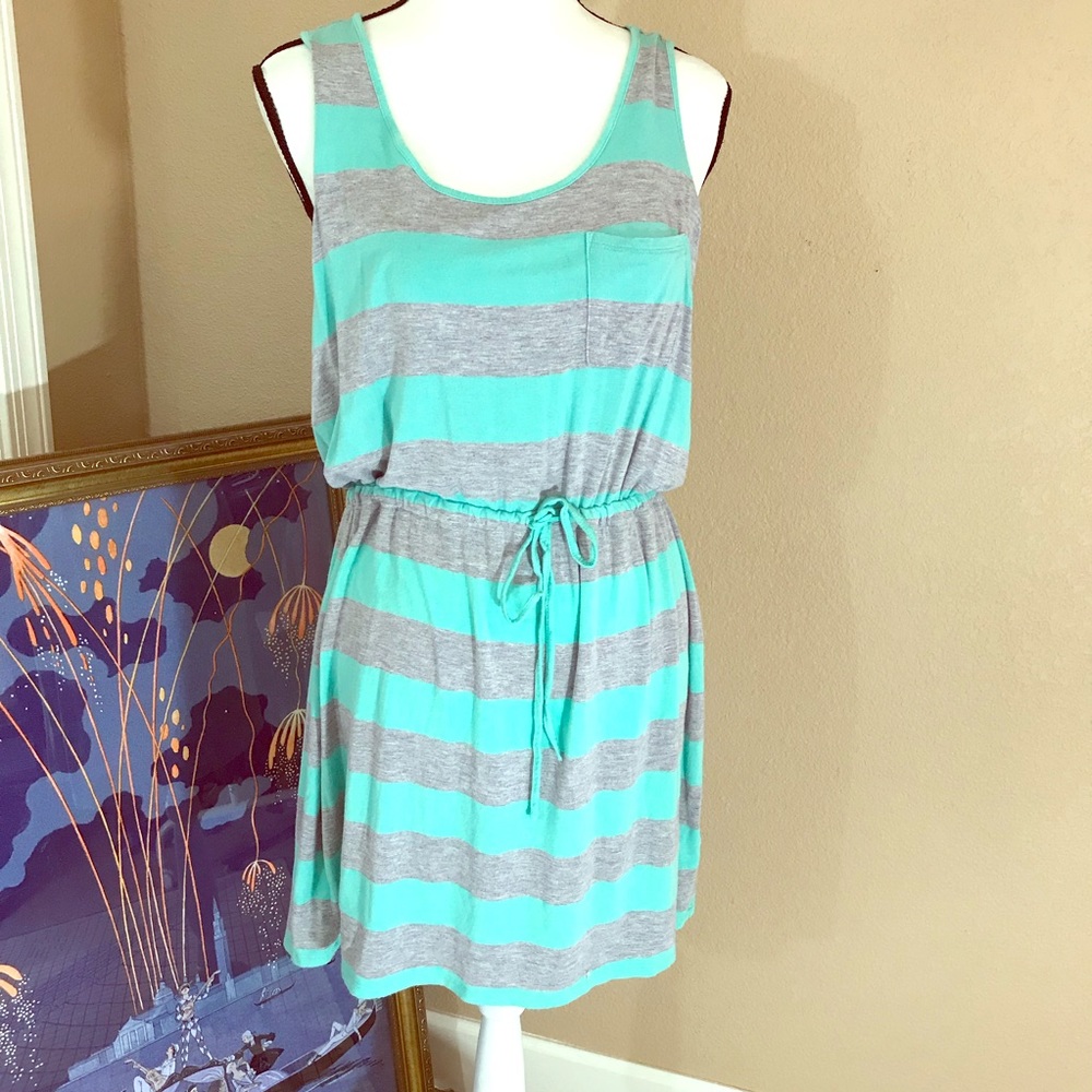 Gray & turquoise stripe tank dress by olive & oak